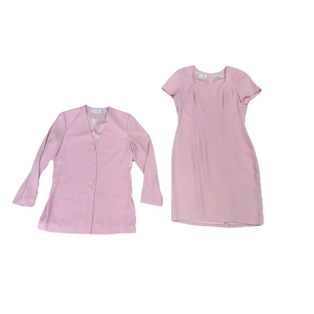 Vintage 90s Liz Claiborne 2 piece Dusty Pink Dress and Jacket Set Wedding‎ Sz 12